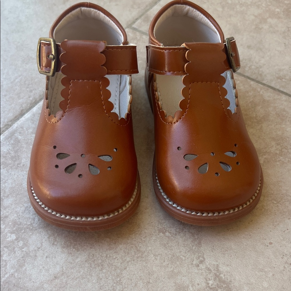 Brown Kids Dress Shoes with Velcro Buckle